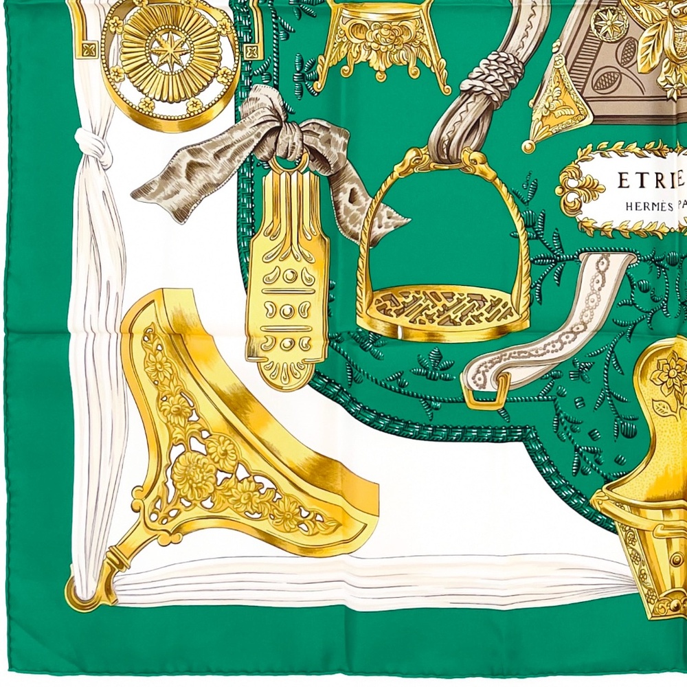 NWT Vintage Hermes Scarf "Etriers" Green - Picture 8 of 10